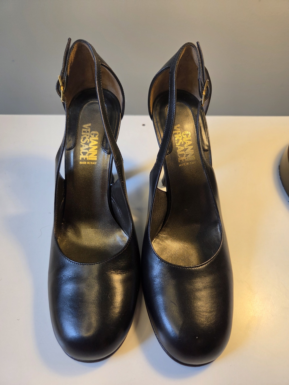 Versace Black Leather Slingback Pumps 35 1/2